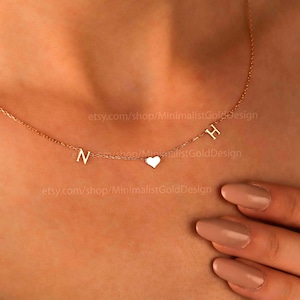 Personalized Initial Heart Necklace, 14K Gold Filled Sterling Silver, Custom Letter Pendant Gift for Her