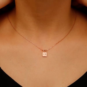 Initial Padlock Necklace • Lock Pendant • Custom Initial Padlock • Letter Necklace • Personalized Lock Jewelry • Dainty Padlock Pendant •