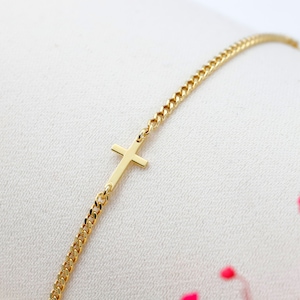 14K Gold Cross Bracelet, Dainty Religious Jewelry,  Cross Bracelet Women, Christian Gifts for Women,  Communion Gift