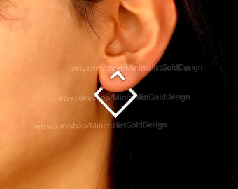 Square Earring, Dainty Ear Jacket, Gold Ear Jackets, Ready to be gifted jewelry