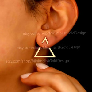 Gold Triangle Ear Jacket Earrings: Sterling Silver Dainty Jewelry