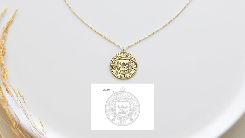 Graduation Necklace, Custom Logo Necklace, Gold Necklace, Personalized College Necklace, University Graduation Necklace, Custom College Gift image 1