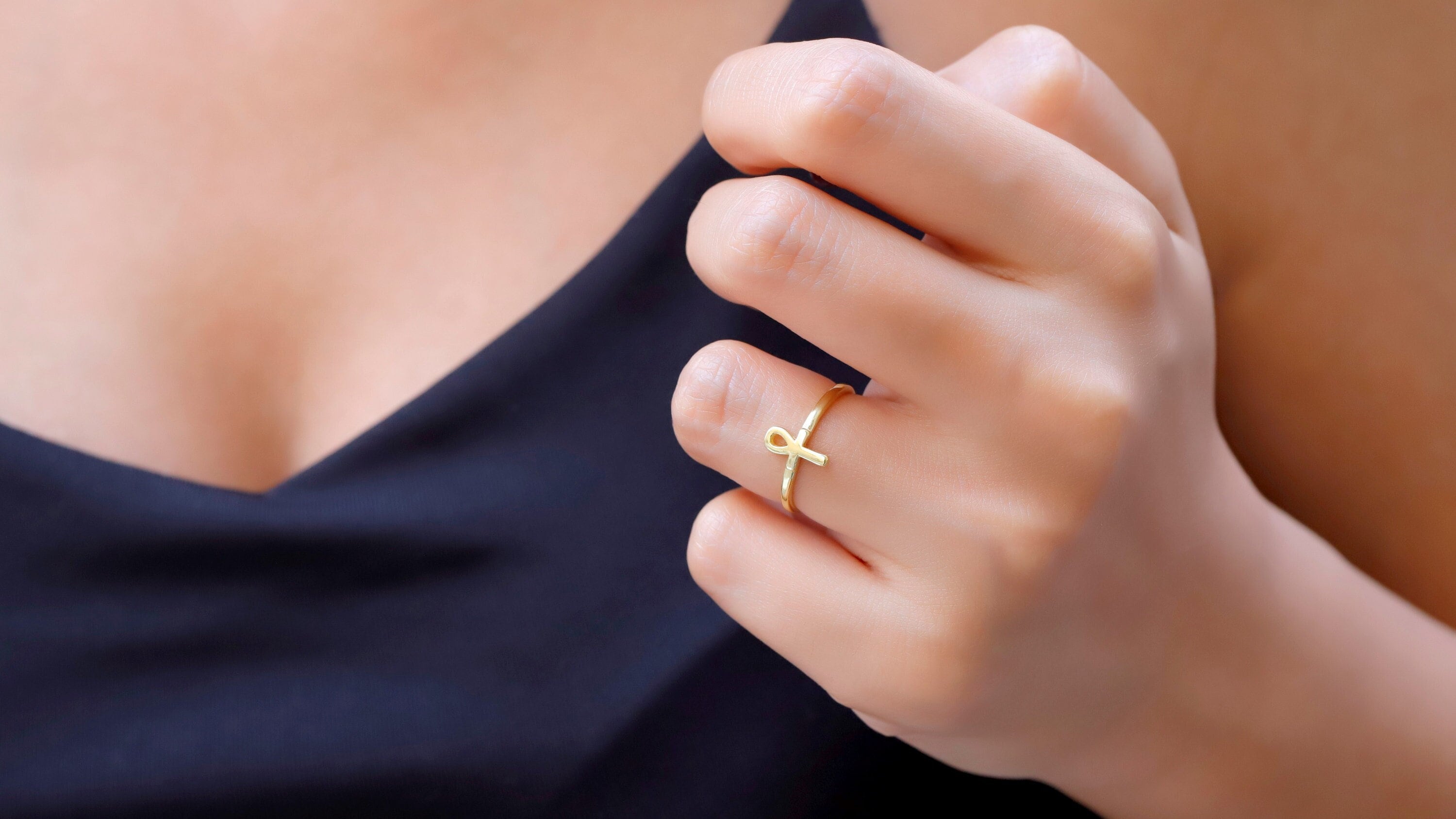 14k Gold Ankh Ring: Sterling Silver Egyptian Jewelry