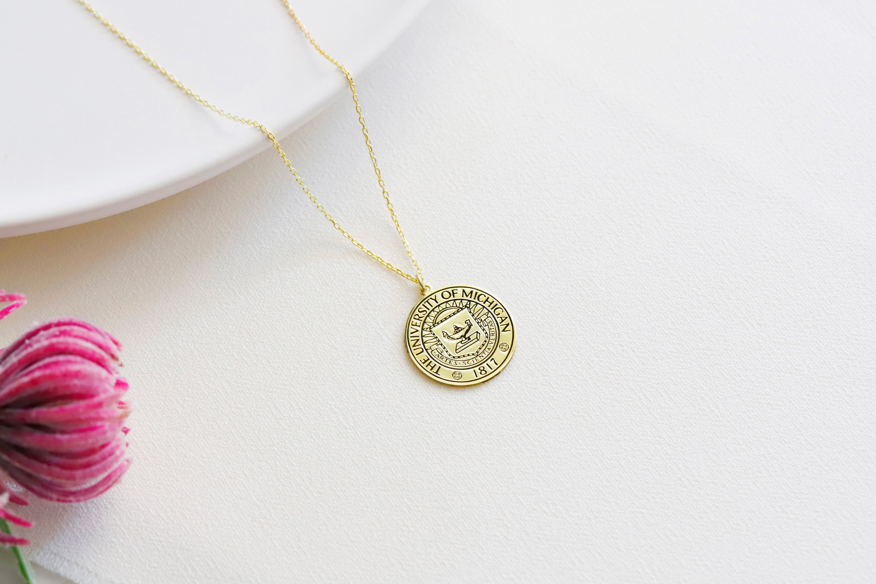 Graduation Necklace, Custom Logo Necklace, Gold Necklace, Personalized College Necklace, University Graduation Necklace, Custom College Gift