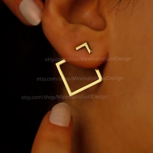 Square Earring, Dainty Ear Jacket, Gold Ear Jackets, Ready to be gifted jewelry