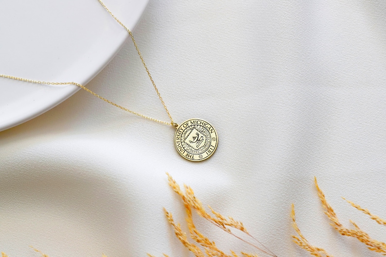 Graduation Necklace, Custom Logo Necklace, Gold Necklace, Personalized College Necklace, University Graduation Necklace, Custom College Gift image 5