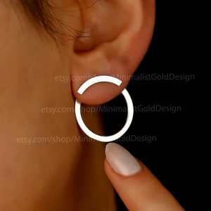 Dainty Gold Circle Ear Jacket Earrings: Sterling Silver