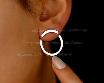 Dainty Gold Circle Ear Jacket Earrings: Sterling Silver