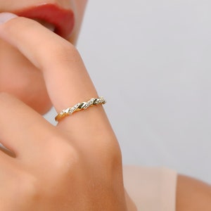 Pave Diamant Twisted Seil Ring: Gold Filled Sterling Silber Stapelring