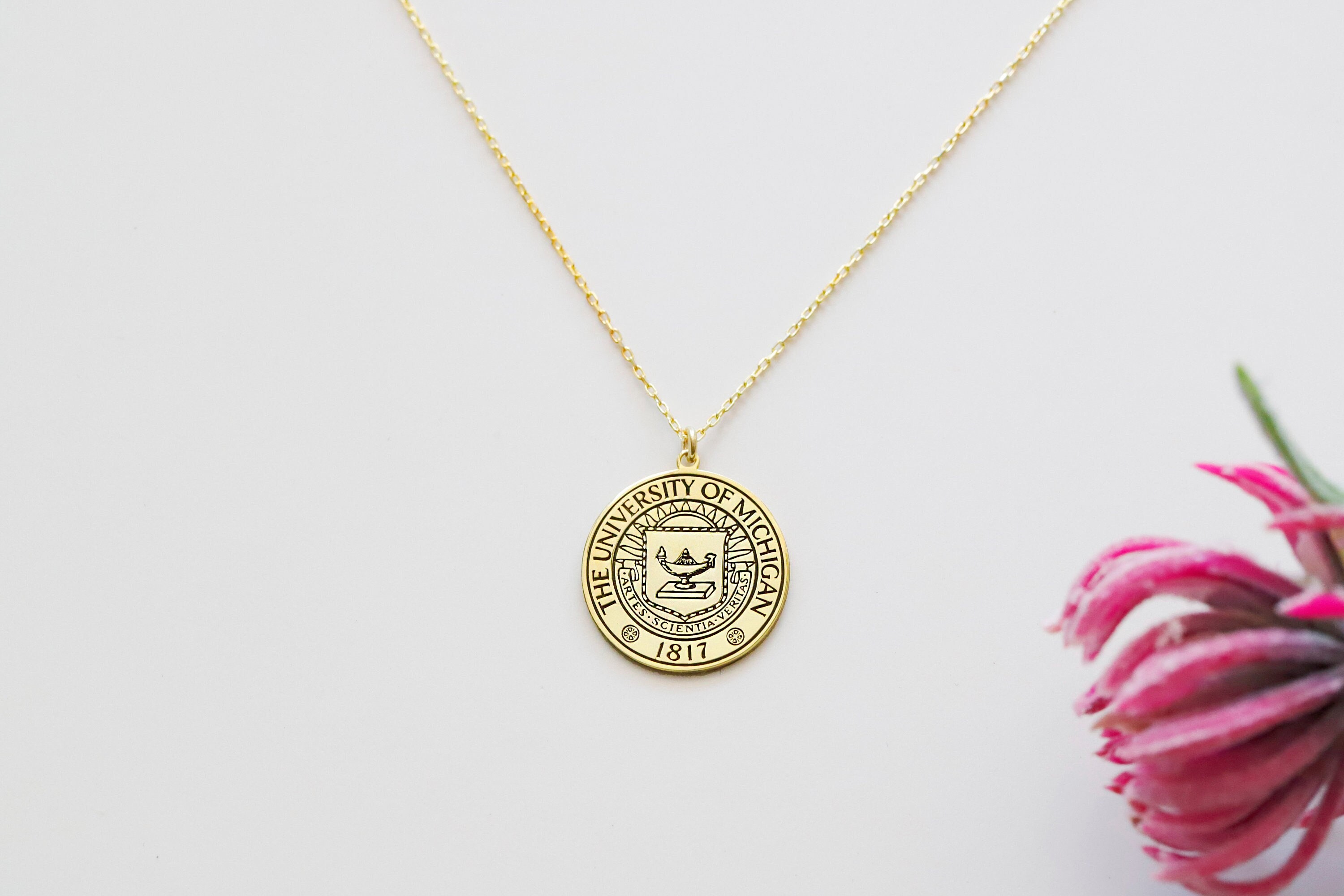 Graduation Necklace, Custom Logo Necklace, Gold Necklace, Personalized College Necklace, University Graduation Necklace, Custom College Gift