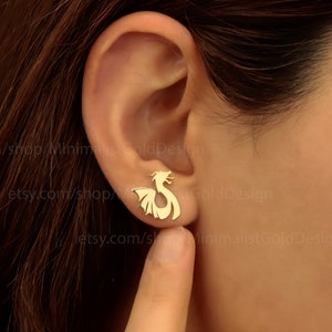 Tiny Chinese Dragon Head&#39;s Stud Earrings in Silver, Gold, Rose | Chinese Year of The Dragon Jewelry | Animal Lover Gift, Lunar New Year Gift