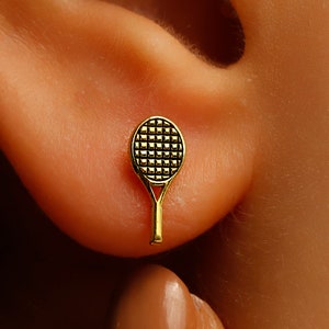 Dainty Tennis Racket Earrings 14K Gold Filled • Stud Earrings • Tennis core • Sports Jewelry • Tennis Accessories