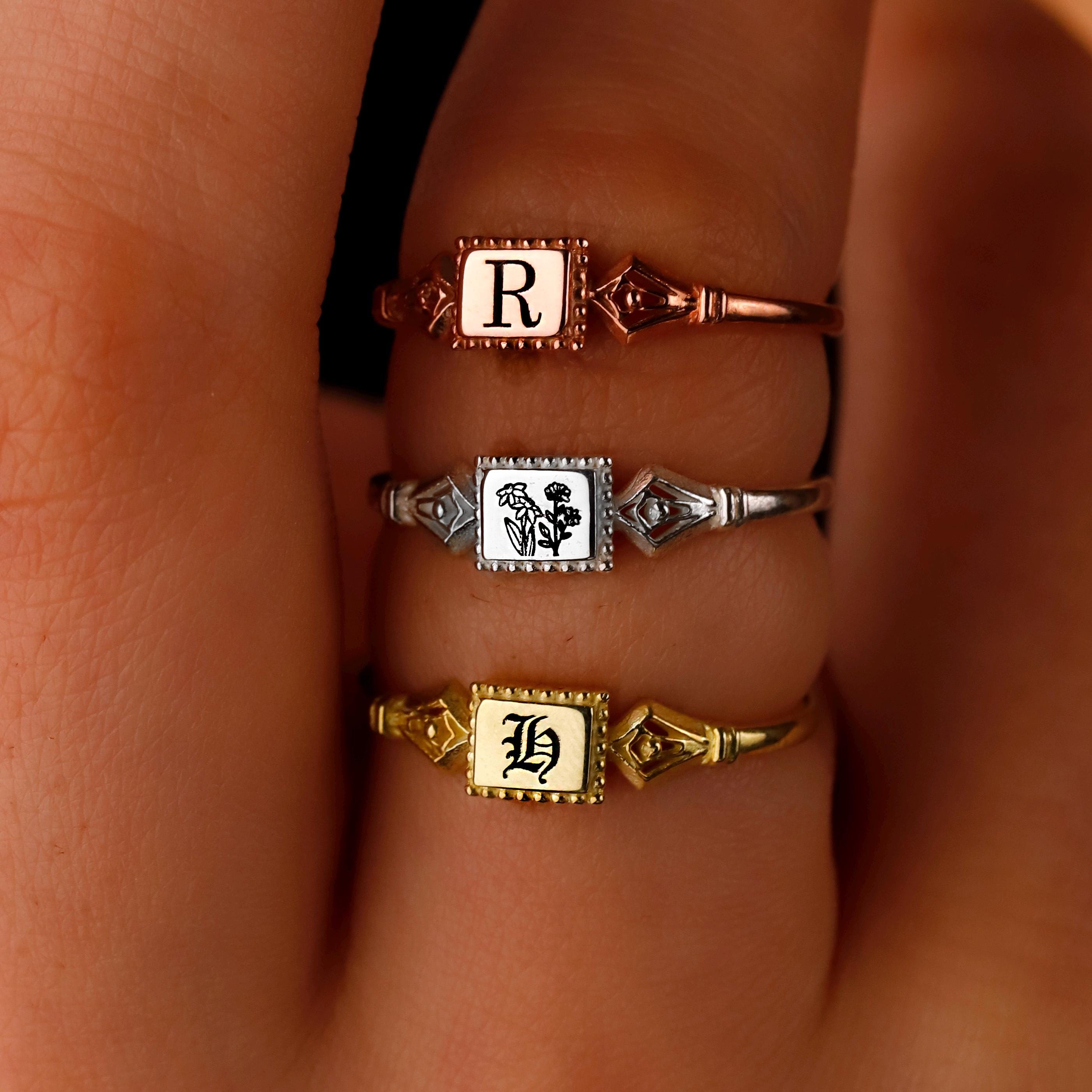 Personalized Gothic Initial Ring: Vintage Style Signet Jewelry - Etsy
