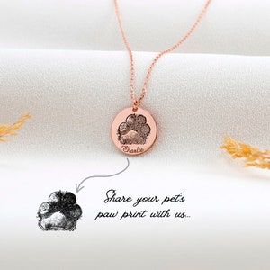 Personalized Your Actual Pet Paw Print Necklace | Custom Dog & Cat Paw Necklace | Paw Print Jewelry Gifts for Pet Lover