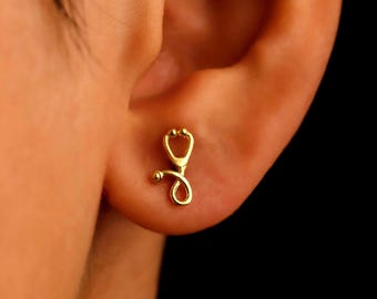 Sterling Silver Stethoscope Stud Earrings: Medical Jewelry Gift