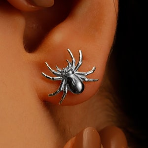 3D Spider Stud Earrings: 14K Gold Filled or Sterling Silver, Halloween Jewelry