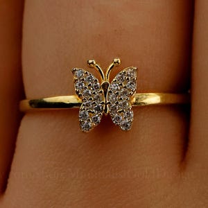 Butterfly Ring, 18K Gold Filled Minimalist Crystal Butterfly, Stacking Ring, Dainty Ring