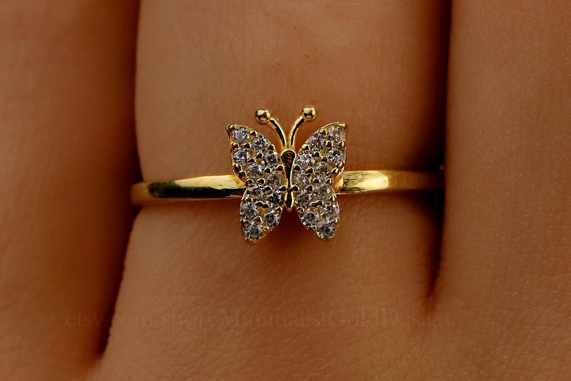 Butterfly Ring, 18K Gold Filled Minimalist Crystal Butterfly, Stacking Ring, Dainty Ring