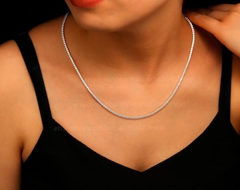 Dainty Diamond Tennis Choker: Sterling Silver & Gold Bridal Necklace