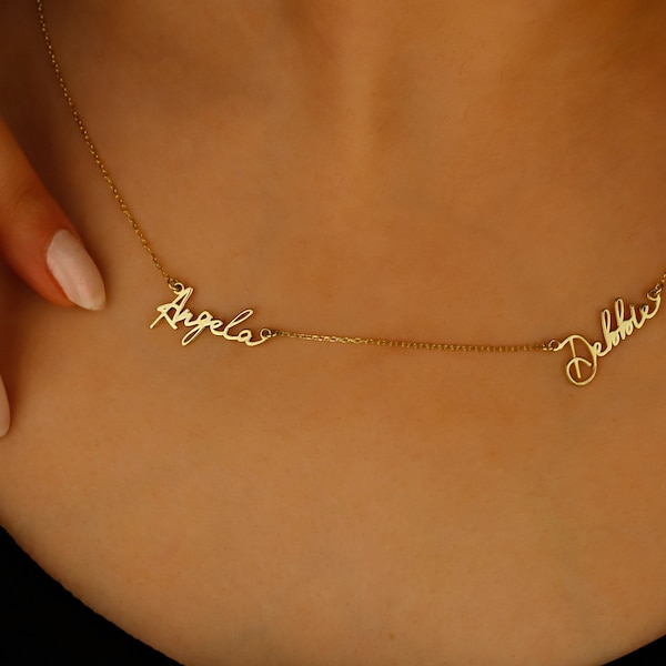 14K Gold Filled Custom Two Name Necklace, Personalized Multiple Name Pendant, Dainty Unique Jewelry, Minimalist Script Charm