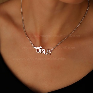 Halloween Name Necklace 14K Gold, Personalized Halloween Name Necklace, Halloween Pendant, Custom Name Necklace With Bat, Gift For Her