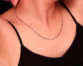 Rainbow CZ Necklace: 14K Gold Filled Sterling Silver Tennis Jewelry