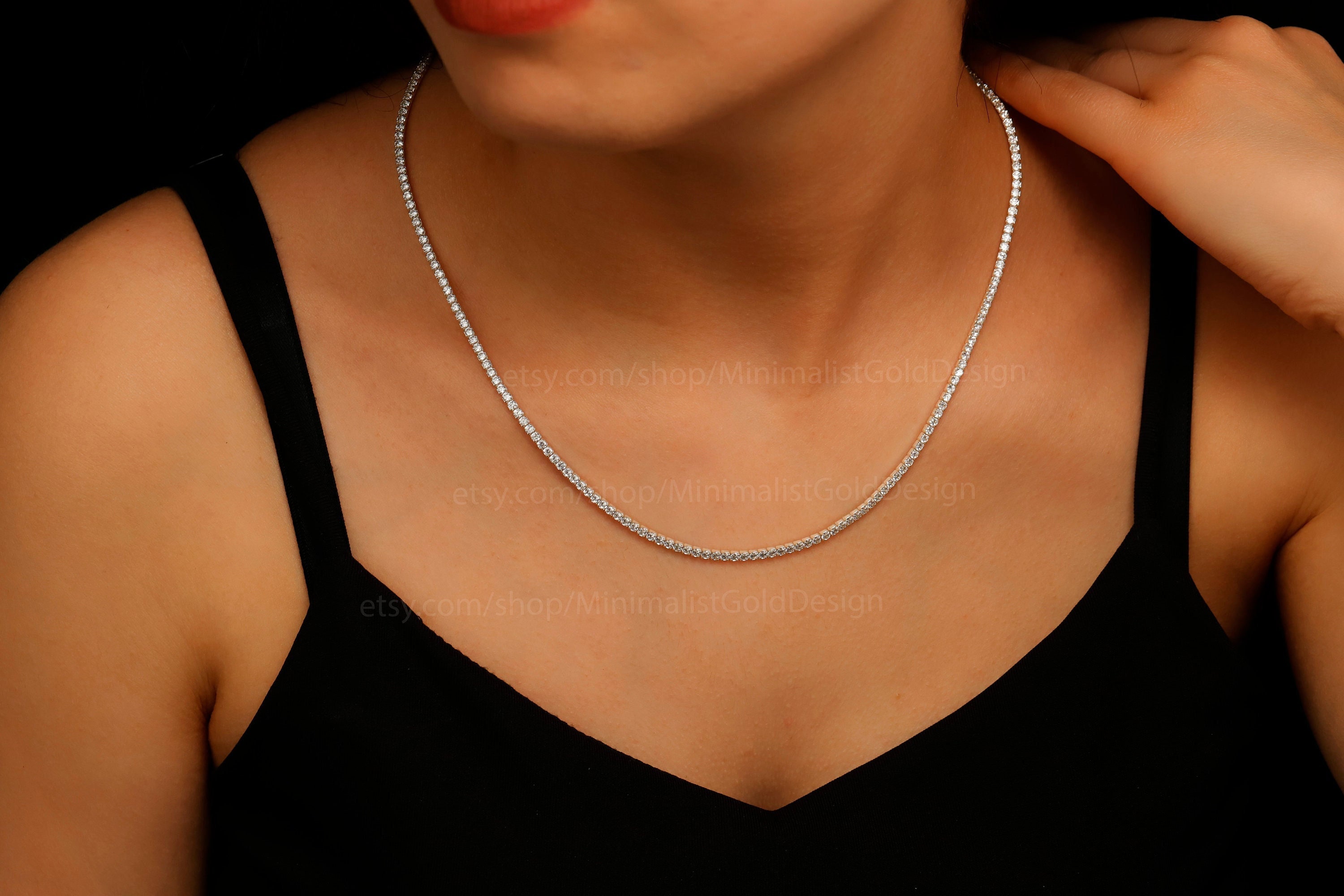 Diamond Tennis Choker Necklace, Dainty Diamond Necklace in Silver and Gold • Bridal Jewelry • Perfect Anniversary Gift