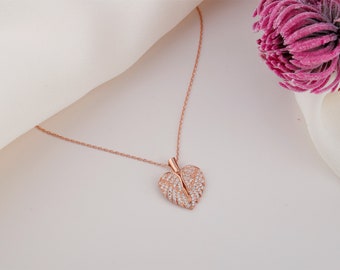 Heart Locket Necklace with Photo in 14K Gold, Sterling Silver and Rose Gold, Pave Stones Photo Necklace, Delicate Memorial Gifts For Her