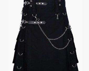 Black Gothic Utility Kilt For Men - Tactical Utility Kilt - Scottish Kilt for Men