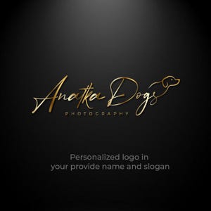 May include: A gold-coloured logo design on a black background featuring the cursive text "Anatka Dogs" above the word "PHOTOGRAPHY" in a simple font. To the right of the cursive text is a minimalist line drawing of a dog's head in gold.