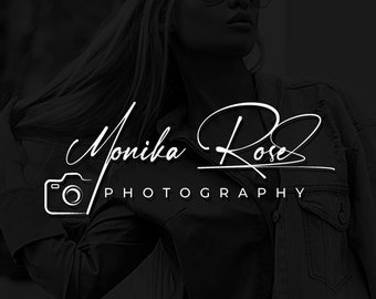 May include: A black and white logo for a photography business. The logo features a stylized camera icon, the name "Monika Rose" in cursive script, and the text "PHOTOGRAPHY" below.