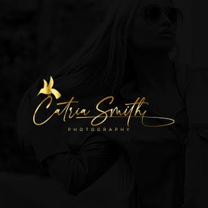 May include: Gold logo with the name "Catria Smith" in elegant script, accompanied by a bird icon. The word "PHOTOGRAPHY" is below the name. The design is set against a dark background.