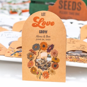 SEED PACKET FAVORS • Let Love Grow • 70s Theme Boho Wedding • Wildflowers • Personalized Eco-Friendly • Bespoke • ShakerSeeds® - 95K