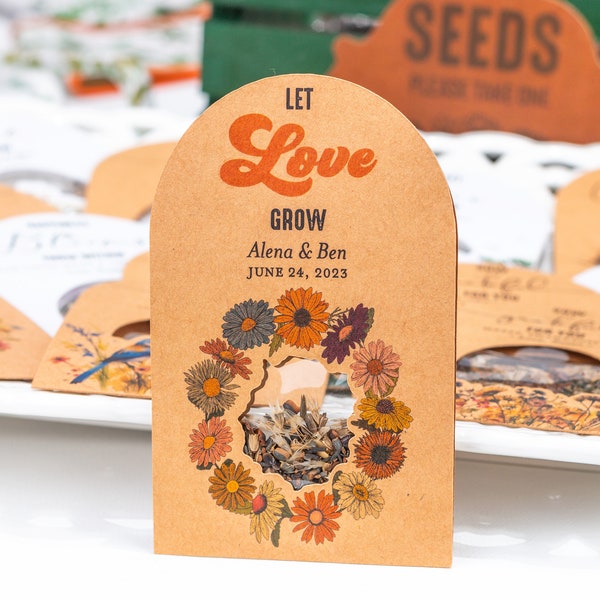 SEED PACKET FAVORS • Let Love Grow • 70s Theme Boho Wedding • Wildflowers • Personalized Eco-Friendly • Bespoke • ShakerSeeds® - 95K