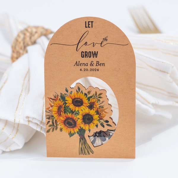 SUNFLOWER SEED PACKETS • Let Love Grow • Wedding • Personalized Eco-Friendly • Bespoke • Sunset Color Blooms Mix • ShakerSeeds® - 365