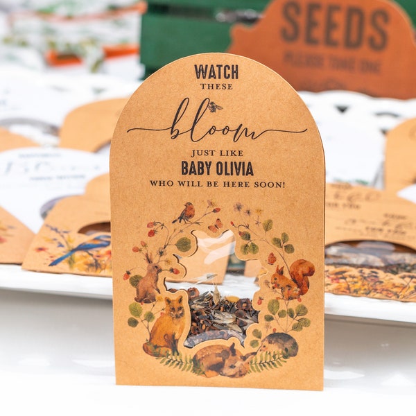 BABY IN BLOOM Seed Packet Favors • Wildflower Party • Woodland Theme • Forest Animals • Eco-Friendly • Bespoke • ShakerSeeds® 96K