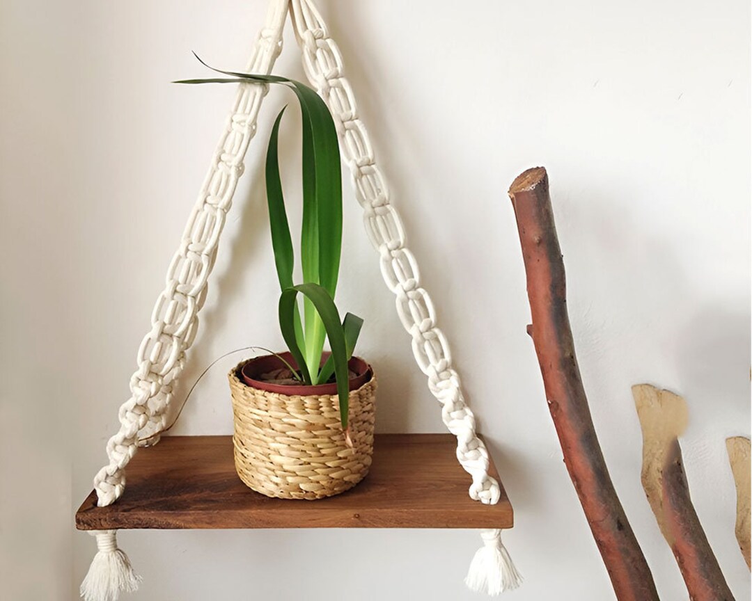 Boho Hanging Shelf Window Plant Shelf Macrame Rope Floating Etsy