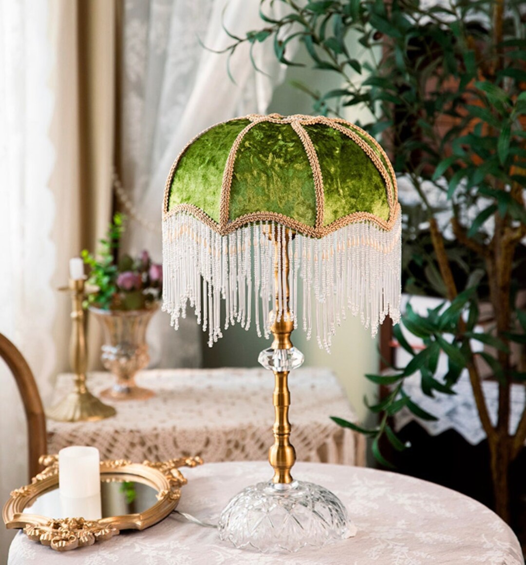 Luxury Lamp Lampshade With Tassels Green Velvet Victorian Etsy