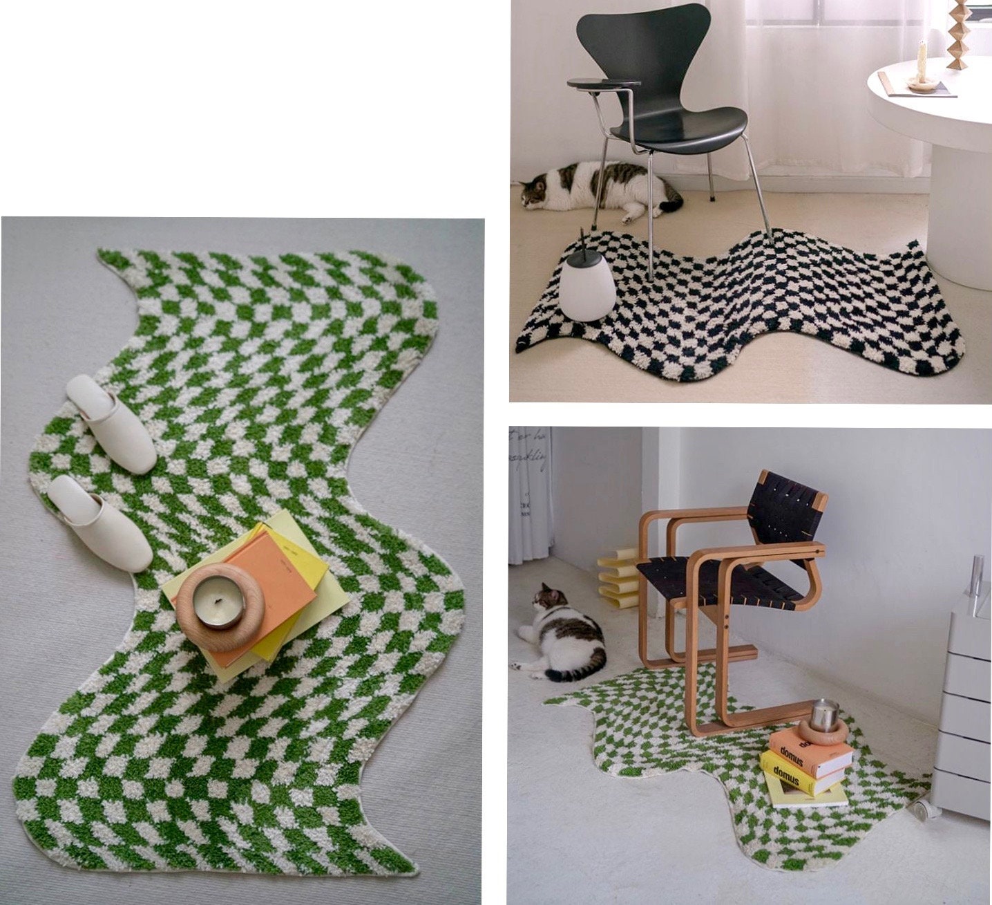 Tufted Checkered Wavy Rug Groovy Checkerboard Rug Etsy