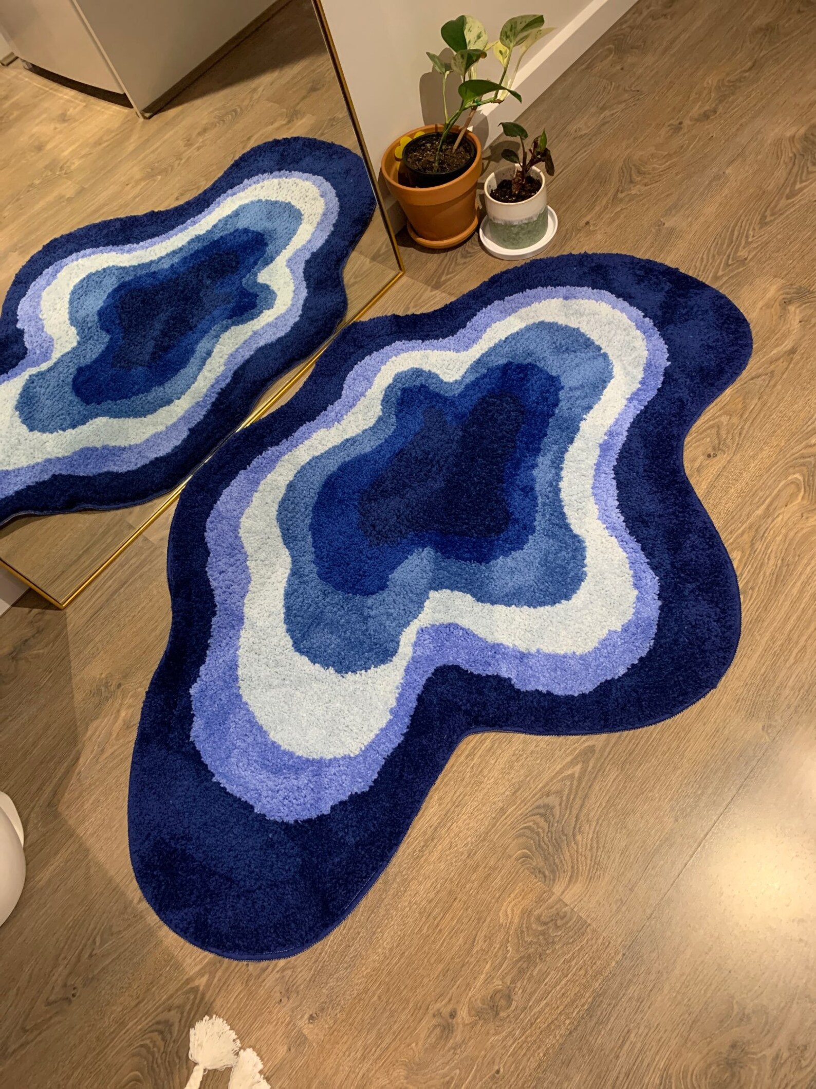 Royal Blue Abstract Rug Tufted Blue Wavy Rug Decorative Etsy