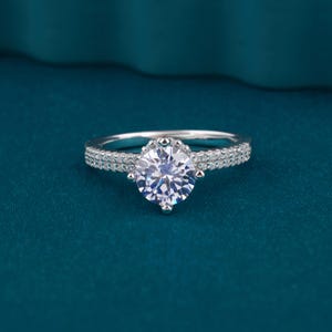 Hidden Halo Engagement Ring in 14K Rose Gold or White Gold (Rhodium) over Sterling Silver, Wedding Ring,Round Moissanite Ring