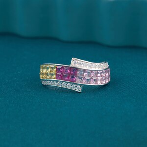Tsavorite ring, Blue Sapphire Wave jewelry Invisible Set Ring,Multicolor Rainbow Sapphire & Diamond Invisible Set Band Ring