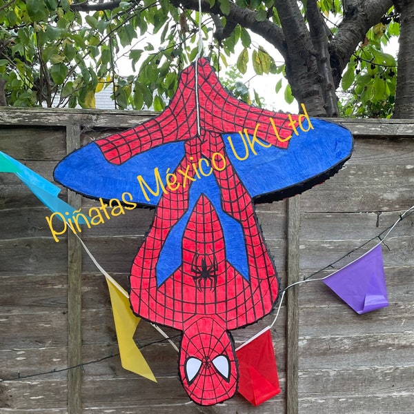 Piñata inspirada en Spiderman + Buster stick (madera) Piñata de superhéroe con cuerpo