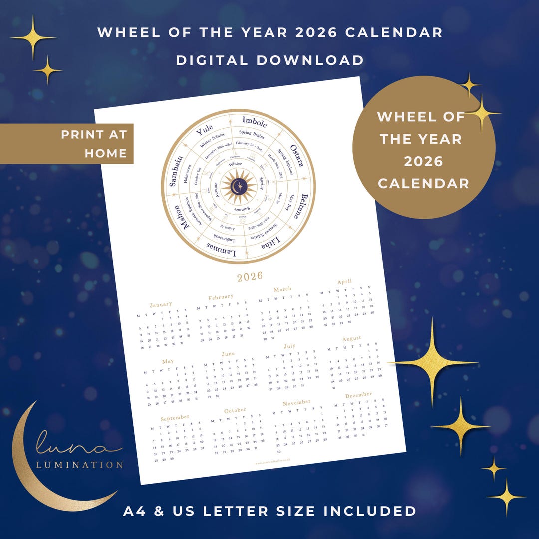 Wheel Of The Year 2026 Calendar Celestial Printable Digital Download Il Pvef 