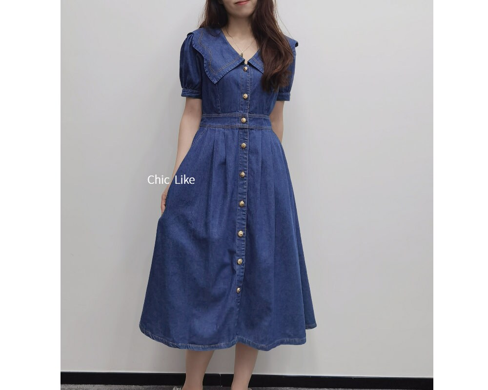 Midi Denim Dress with Pockets