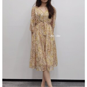 Midi Dress Women, Print Midi Dress, V Neck Midi Dress, Half Sleeve Midi Dress, Elastic Waist Tie Dress, Summer Midi Dress, US Size S-2XL