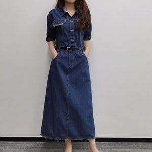Vestido vaquero midi para mujer, vestido camisero con cinturón, vestido vaquero midi con bolsillos, vestido midi con mangas, vestido con cuello, tallas de EE. UU. XS-1XL
