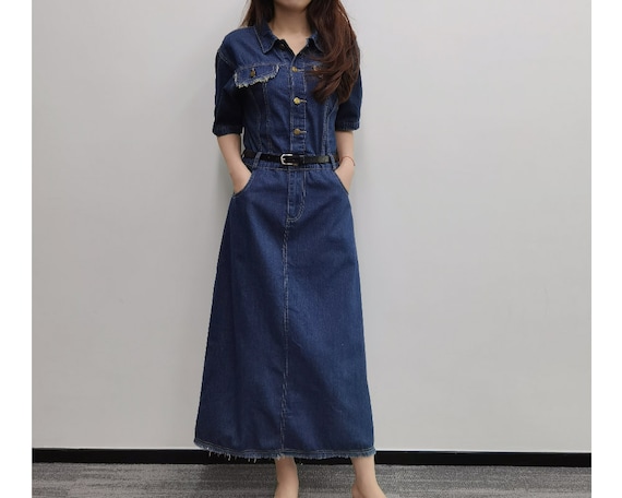 chinese dress ladies Midler Denim Midi Dress Mid Blue