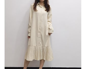 Midi Dress Women, Shirt Dress with Long Sleeves, Casual Loose Dress with Button Front, Collared Dress, Blue Dress, US Size XS-1XL