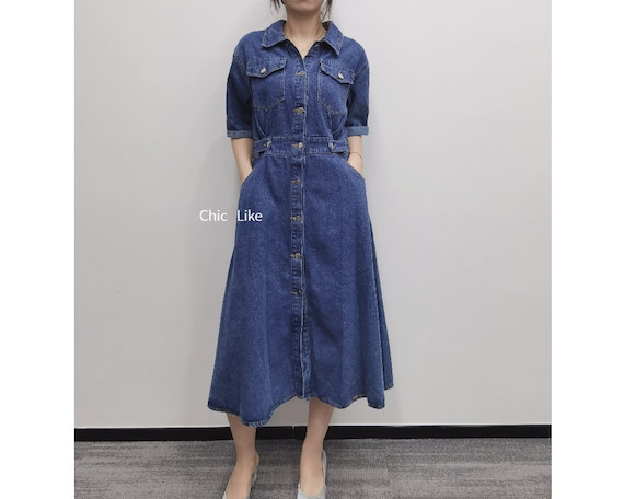 Belted Waist Chic Pocket Denim Dress Belted Waist Chic Pocket Denim Dress